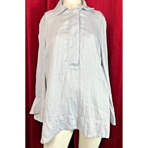 Bust 50 XXL  Jarbo 100% Linen Oversize Tunic Top Pale Blue  / Gray